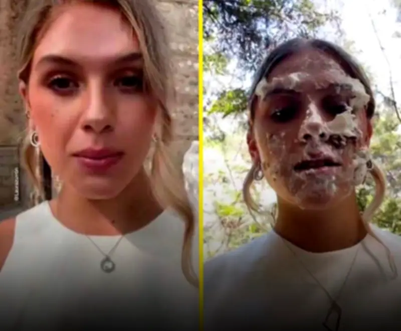 Tiktoker asiste a boda de su ex vestida de blanco y termina con pastel en el rostro