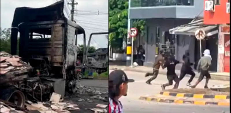 Toque de queda en El Bagre y camiones incinerados: crisis del paro minero en Bajo Cauca