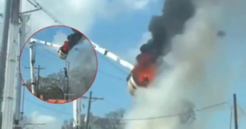 Trabajador de servicios públicos cae desde canasta en llamas en Baton Rouge, Louisiana