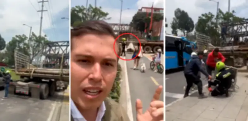 Video capta caída de tolva sobre escolta policial durante denuncia de concejal en Bogotá