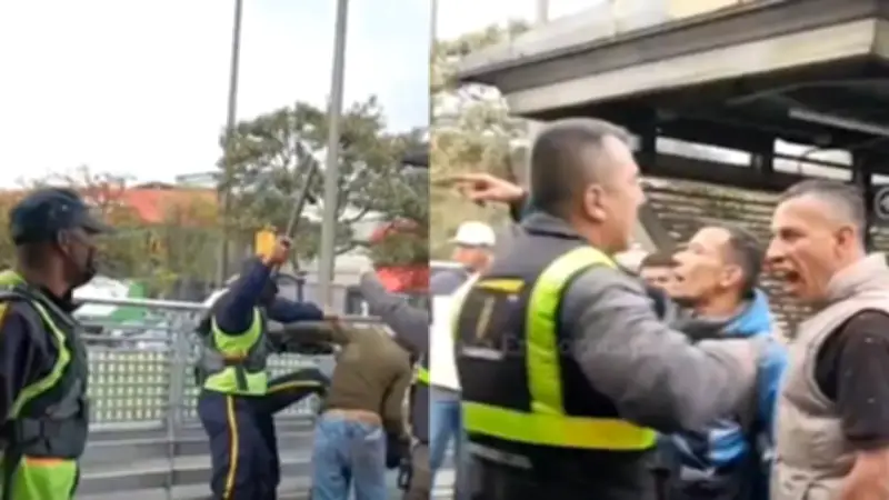 Violenta pelea en Transmilenio: vigilantes enfrentan a presuntos colados en estación Pradera
