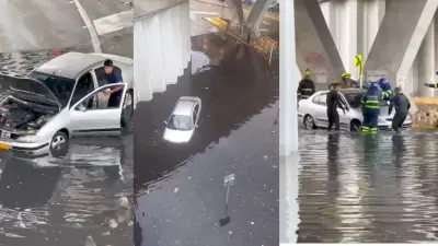 Granizada inunda deprimido de la calle 94 en Bogotá y deja carros atrapados