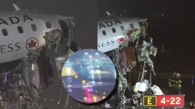 Momento exacto del choque entre avión de Air Canada y camión de bomberos en aeropuerto
