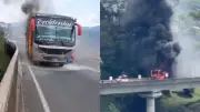 Bus intermunicipal con 20 personas se incendió en Dosquebradas; video captó el momento