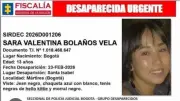 Desaparición de Sara Valentina: Familia implora su regreso tras seis días sin rastro en Bogotá