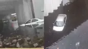 Vehículo queda atrapado por inundación en el deprimido de la Calle 94 en Bogotá
