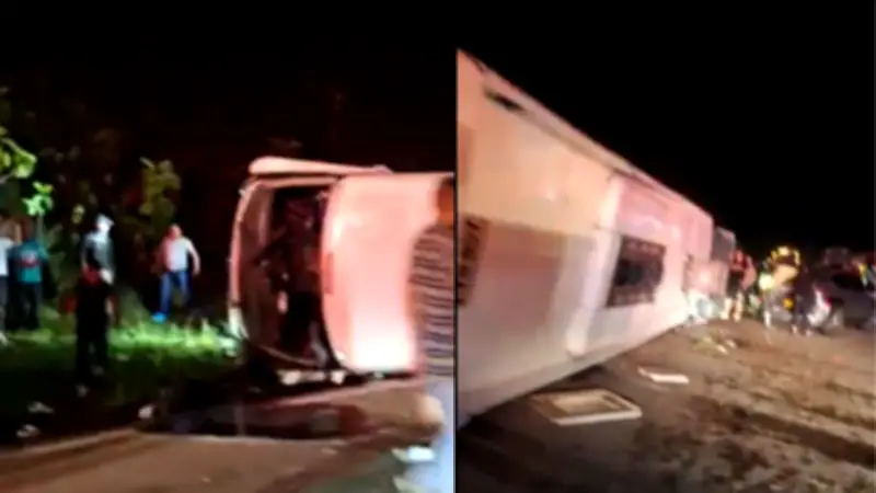 Accidente en Bogotá-La Vega: Bus con 42 pasajeros se volcó en curva crítica