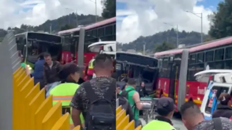 Accidente entre buses de TransMilenio en Suba: choque trasero en estación 21 Ángeles