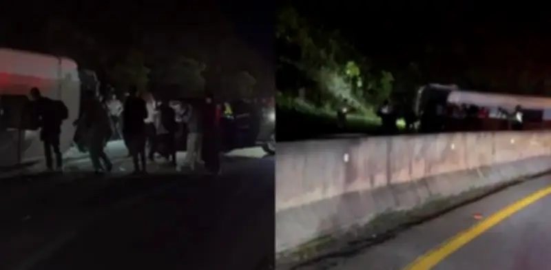 Accidente grave en vía Bogotá-La Vega: bus se volcó tras salir de la carretera