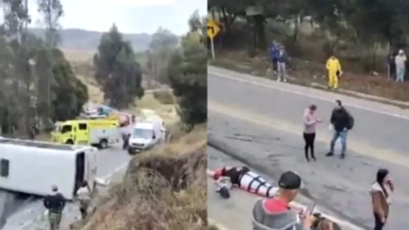 Accidente vial en Boyacá: bus se volcó en la vía Tunja-Villa de Leyva con múltiples heridos