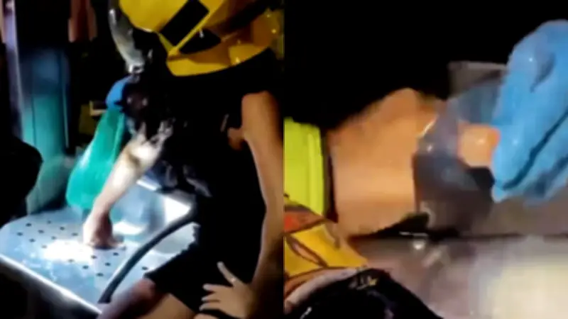 Bomberos de Cali rescatan a joven con dedo atrapado en banca del MIO