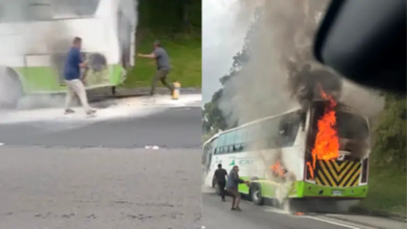 Bus se incendia en el Alto del Vino, Cundinamarca: evacuación rápida evita tragedia