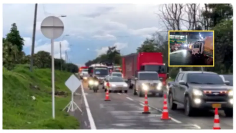 Caos vial en Bogotá: Accidente entre camión y motocicleta genera enorme trancón en Autopista Norte