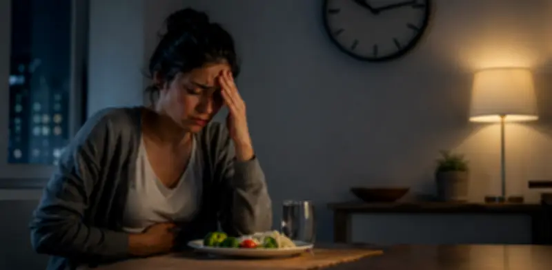 Cenar tarde bajo estrés eleva 150% el riesgo de malestar intestinal