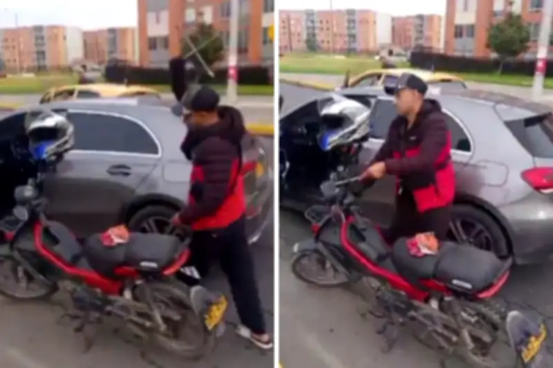 Conductor agrede a motociclista en Soacha tras choque y daña su vehículo con cruceta