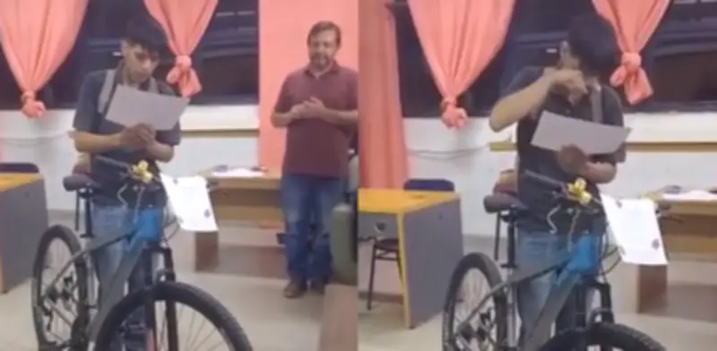 De pedalear 16 km diarios a recibir una bicicleta: la emotiva sorpresa a un nuevo profesor