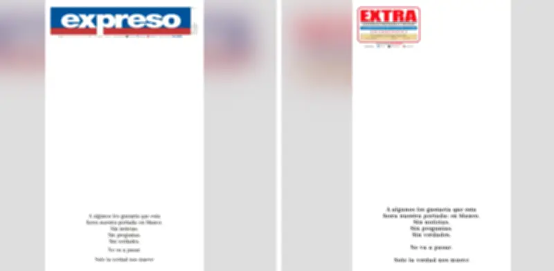 Diarios ecuatorianos Expreso y Extra protestan con portadas en blanco por presunta persecución gubernamental
