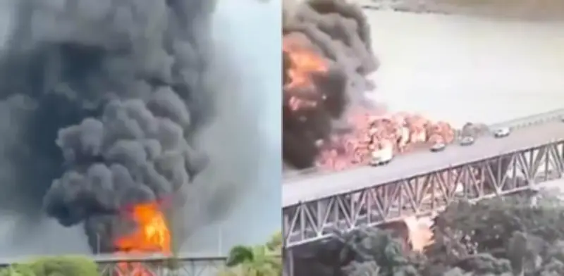 Explosión de camión cisterna causa incendio en puente histórico del Canal de Panamá