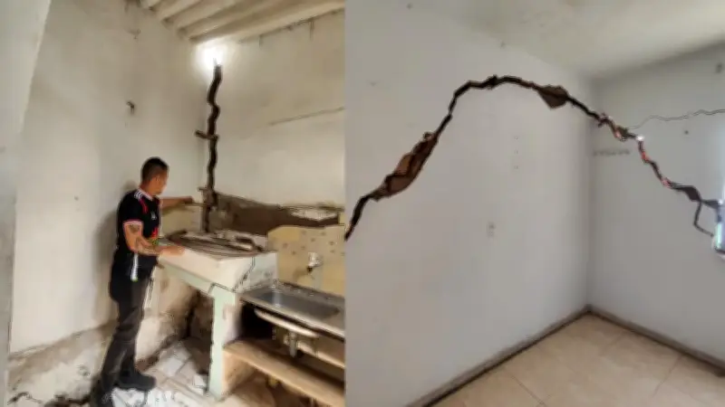 Grietas y daños en viviendas del barrio Kennedy de Bucaramanga ponen en riesgo a 130 personas