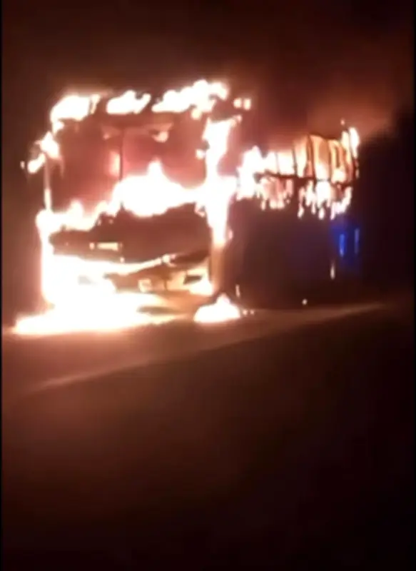 Incendio consume bus de hinchas de Junior en vía Cartagena-Barranquilla sin heridos