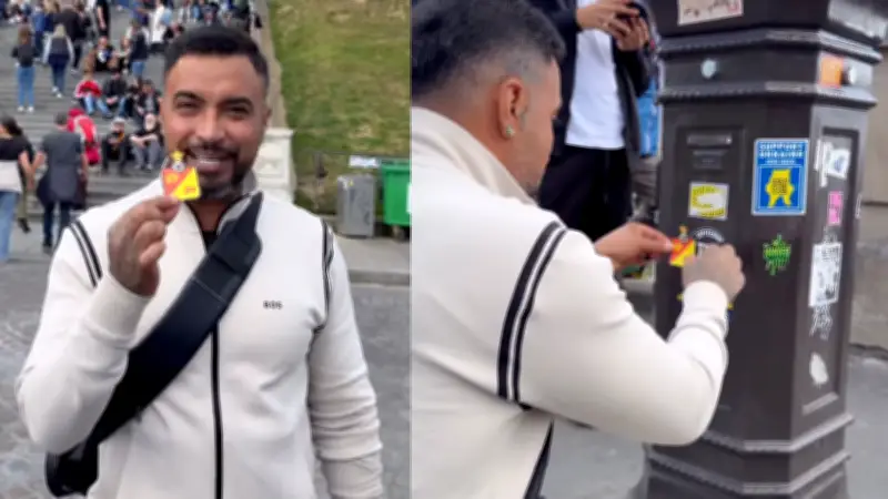 Jhon Álex Castaño deja sticker del Deportivo Pereira en basílica de París durante viaje