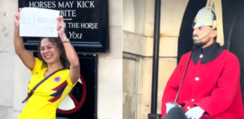 Madre colombiana exhibe con orgullo a su hijo como guardia real en Inglaterra: 'Ese es mi hijo'
