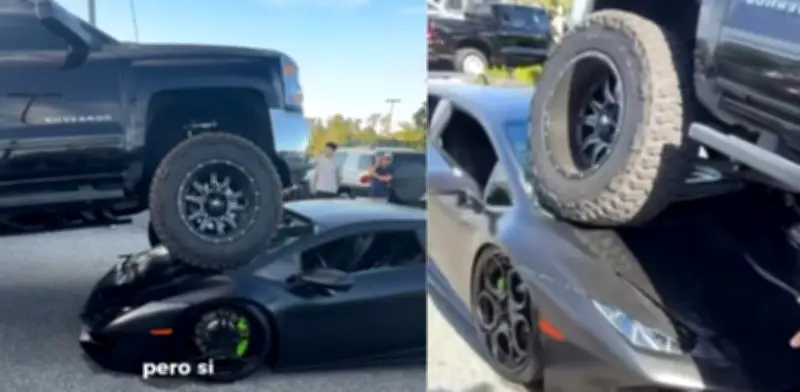 Mujer estaciona camioneta sobre un Lamborghini en Florida: accidente viral