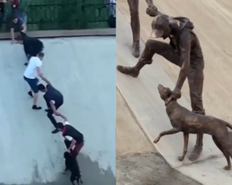 Obra 'Unidad' en Kazajistán revive rescate viral de perro y celebra la solidaridad humana