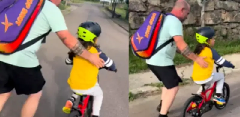 Padres guían a hijo ciego al montar bicicleta y emocionan en redes