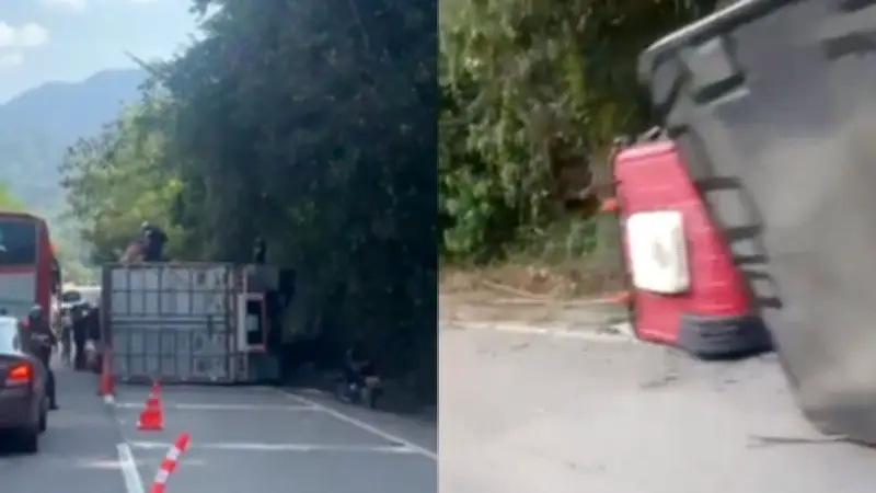 Pasajeros de bus saquean camión accidentado en vía a Villeta, Cundinamarca