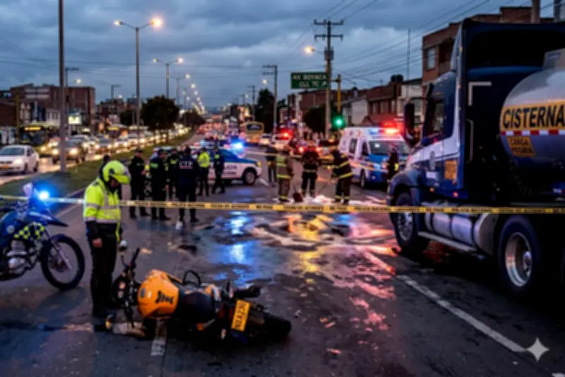 Policía muere en Bogotá tras resbalar por mancha de combustible y ser atropellado por camión