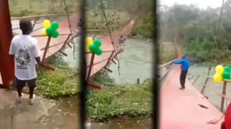 Puente peatonal colapsa segundos después de inauguración en Bagadó, Chocó