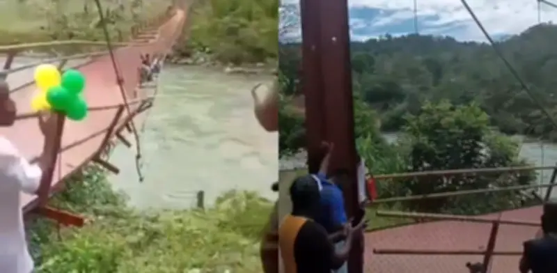 Puente recién inaugurado colapsa durante acto oficial en Bagadó, Chocó: varios heridos