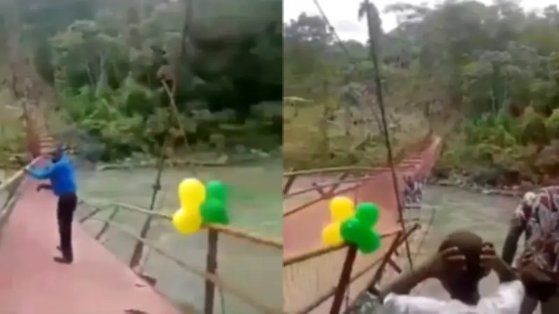 Puente recién inaugurado en Bagadó colapsa durante ceremonia oficial dejando tres heridos