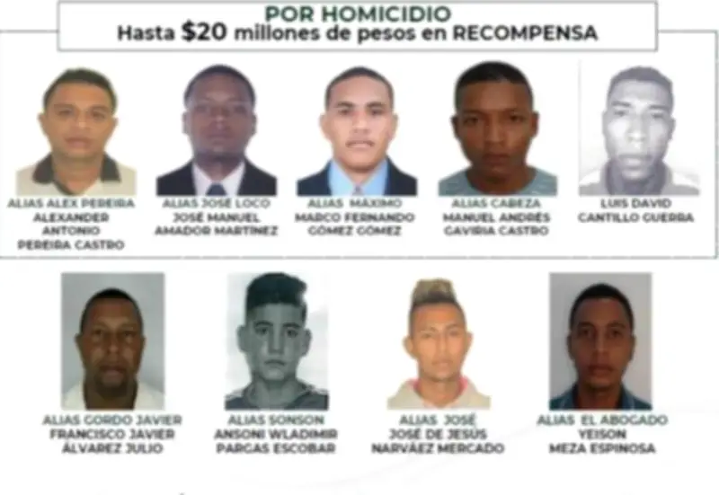 Recompensa de 20 millones por nueve homicidas en Cartagena