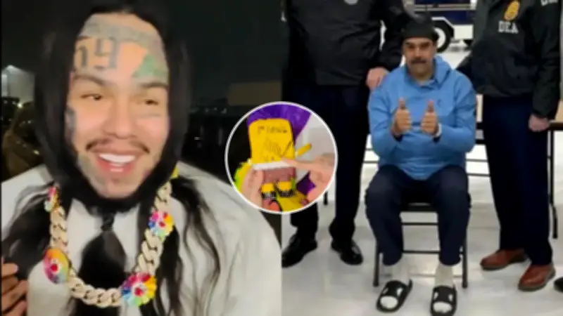 Tekashi 6ix9ine muestra peluche de Bob Esponja firmado por Nicolás Maduro tras salir de prisión