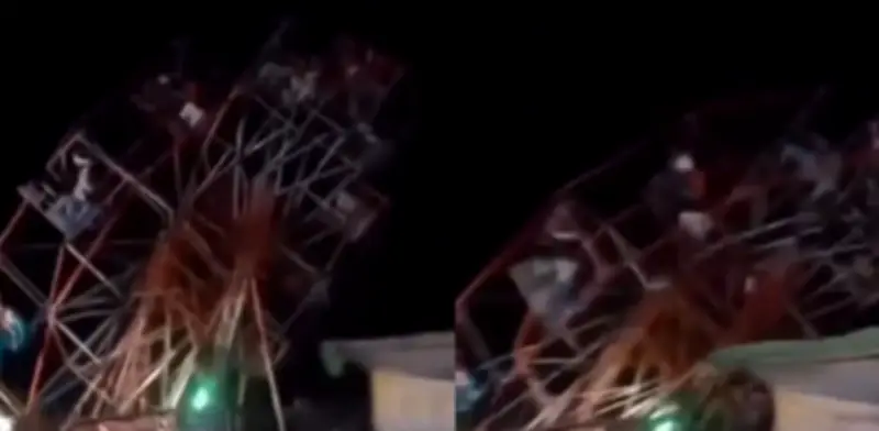 Video viral capta el colapso de rueda de la fortuna en India con casi 80 personas a bordo