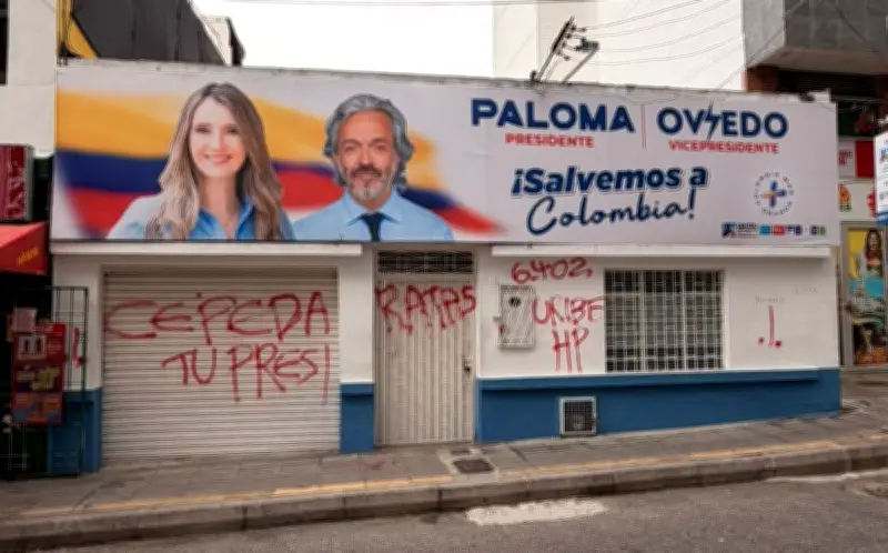 Vándalos atacan sede del Centro Democrático en Bucaramanga durante visita de Valencia y Oviedo