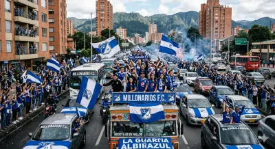 Caravana de hinchas de Millonarios anima al equipo antes del crucial clásico contra Santa Fe