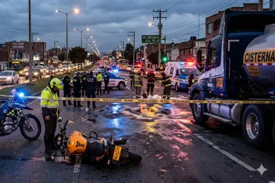 Policía muere en Bogotá tras resbalar por mancha de combustible y ser atropellado por camión