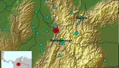 Temblor en Colombia la noche del 29 de abril: magnitud 3.3 y epicentro en Santander