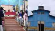 Sacerdote en Vaupés celebra misa bajo lluvia que atraviesa templo deteriorado