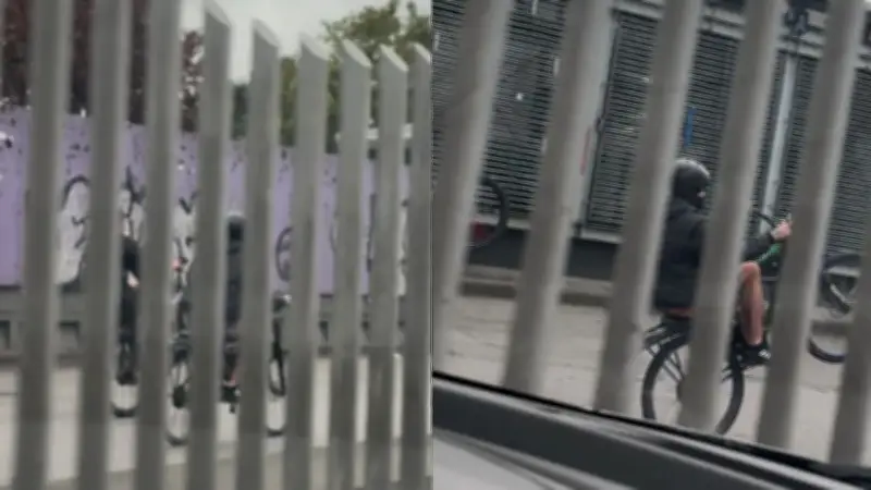 Ciclistas realizan peligrosas acrobacias en carril exclusivo de TransMilenio en Bogotá