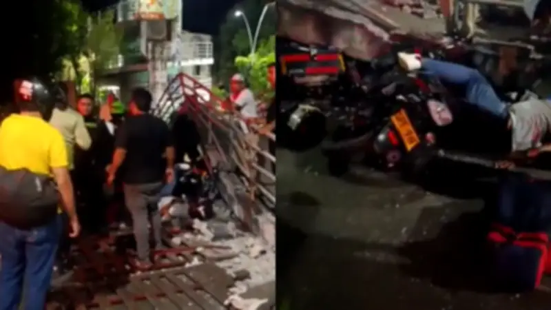 Colapso de puente peatonal en Girón deja un motociclista muerto y varios heridos