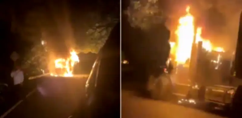 Incineran bus y dos tractocamiones en Valdivia, Antioquia: hallan bandera del ELN