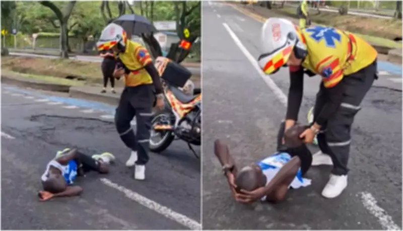 Insólita lesión en Maratón de Cali: keniano cae en un hueco y se retira