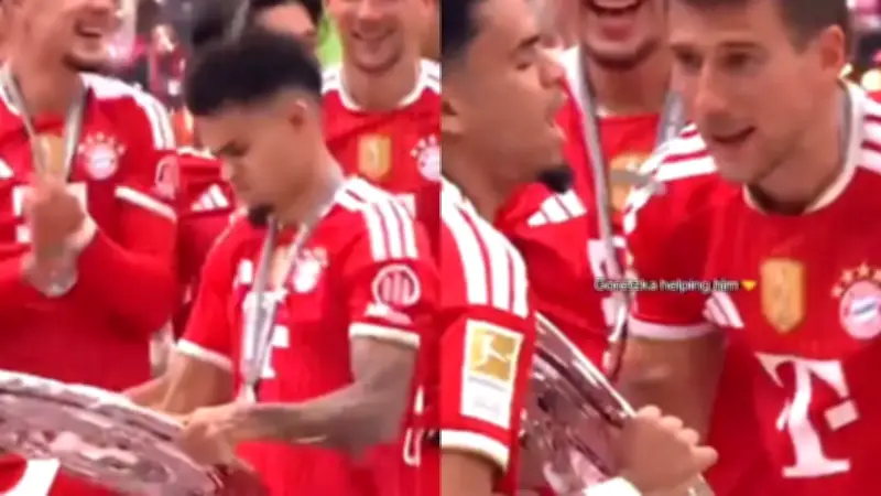 Luis Díaz levanta al revés el título de la Bundesliga y causa risas