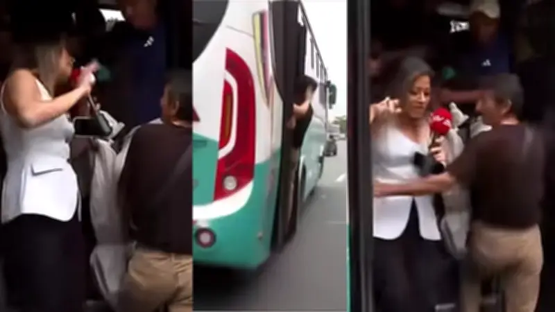 Presentadora es 'secuestrada' por bus en vivo y causa risas en redes