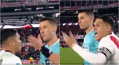 Juanfer Quintero explota contra Acuña y hace reír al árbitro en River