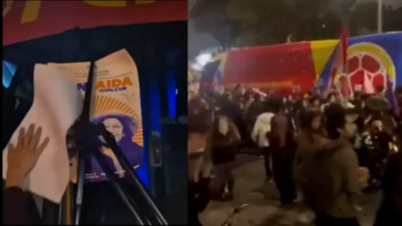 Bus de la Selección Colombia queda atrapado en marcha de apoyo a Iván Cepeda en Bogotá